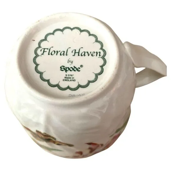 Spode Floral Haven Cup & Saucer Set Scalloped Butterfly Bee England Vintage - Picture 5 of 7